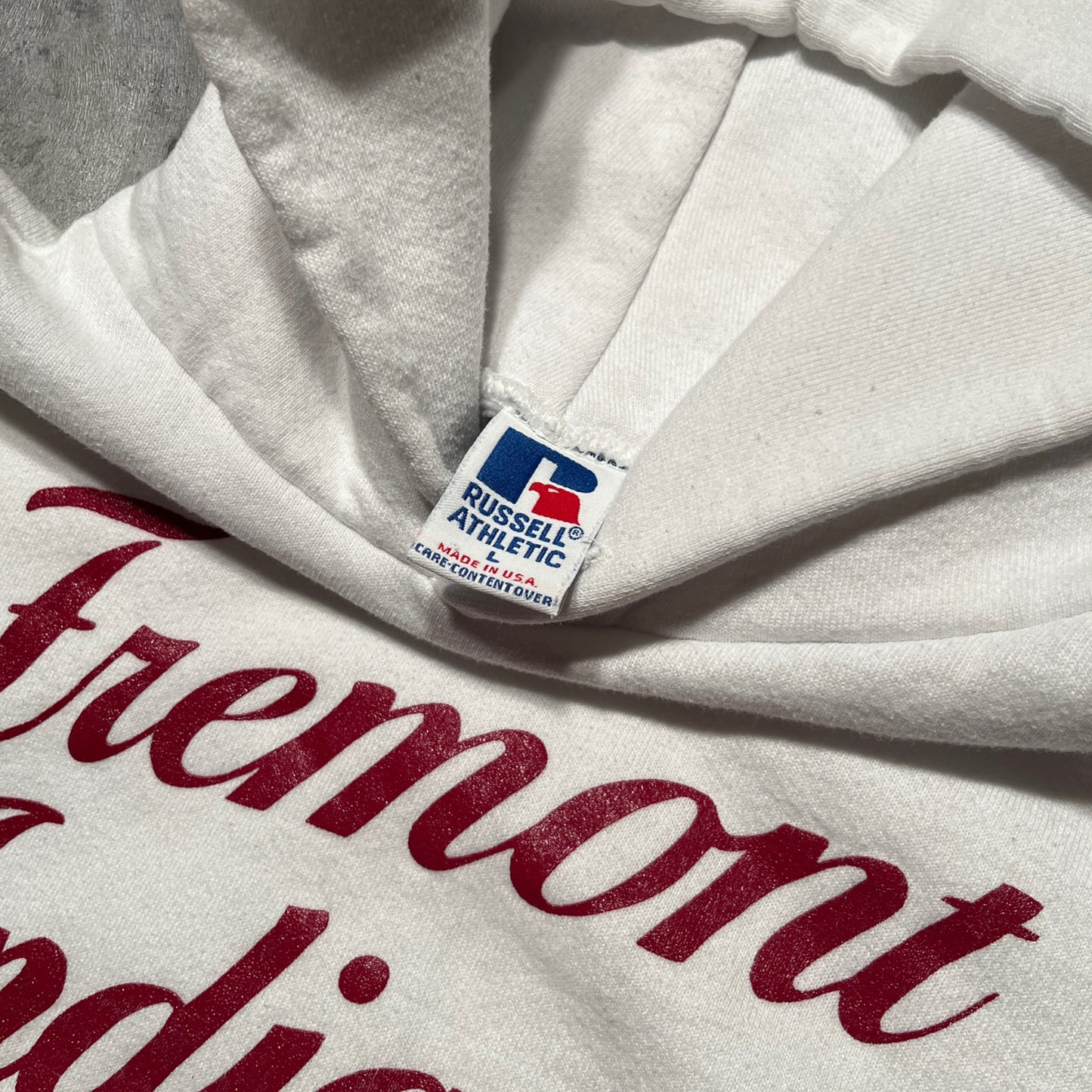 90s Fremont Indians Russell Hooded Sweatshirt White Size Large