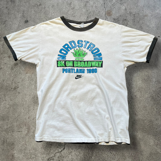 1990 Nike Running Ringer Tee White/Black Size Medium